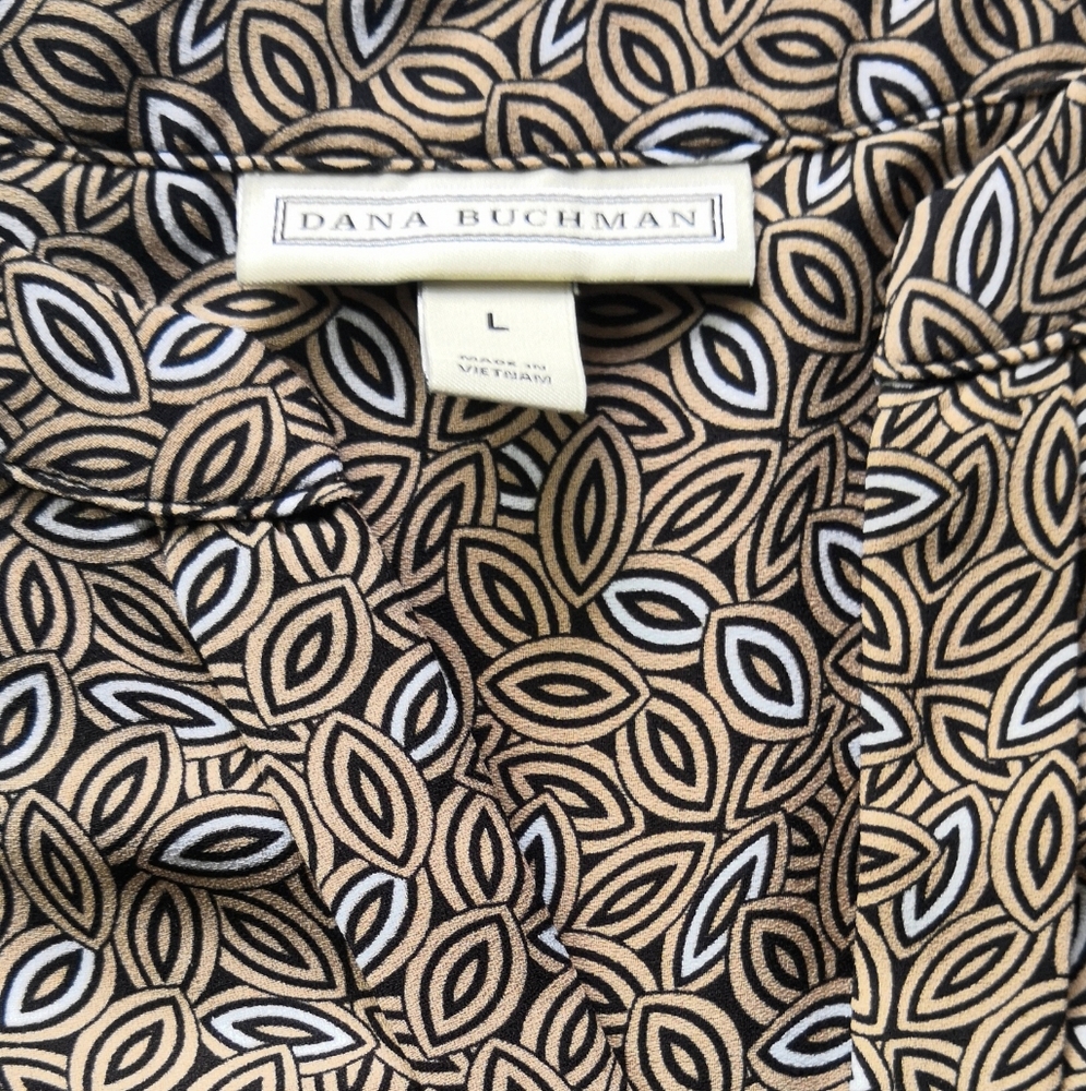 Dana Buchman Office Blouse Shirt with Tan Black White Accents - Picture 2 of 6